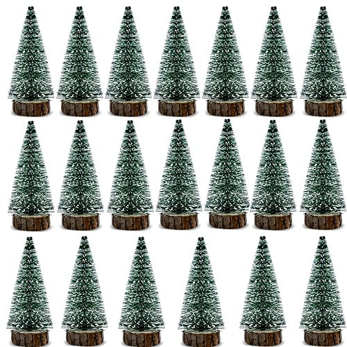 20 Stück 10cm Mini Weihnachtsbaum Tannenbaum Künstlicher Christbaum Tisch Tannenbaum Klein Miniatur Tanne mit Schnee-Effek Grün Weihnachtsdeko Weihnachten Tischdeko Basteln Schaufenster (A)
