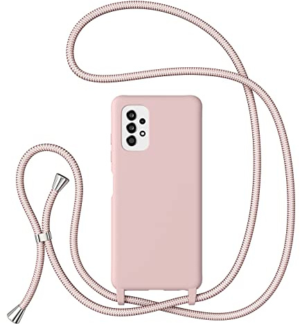 ZTOFERA Crossbody Lanyard Case for Samsung Galaxy A13 4G/5G & A04s, 6.5-Inch, Liquid Silicone Protective Phone Case with Adjustable Strap Neck Cord Necklace for Girls Women Soft Cover, Pink