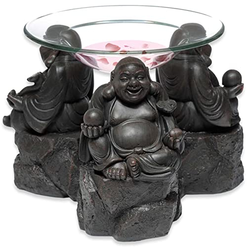 mtb more energy Duftlampe ''Happy Chinese Buddha'' - Duftlicht Aromalampe Teelichthalter - Holzeffekt - Höhe 15 cm - Figur Geschenk Deko