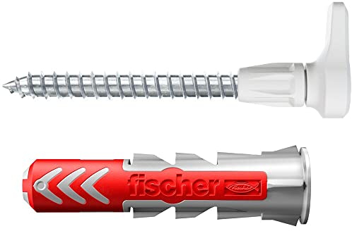 fischer EasyHook Angle, Set aus 25 Winkelhaken-Schrauben und DuoPower 8 x 40 Dübeln, Spanplattenschrauben mit Haken, flexible Schraubhaken zur Montage in zahlreichen Baustoffen