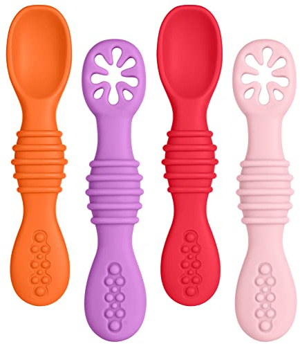 Vicloon Baby Learning Spoon Silikon, 4-delad startgrötskedsats, BPA-fri, matsked och barnsjukdomar för spädbarn och småbarn från 4 månader