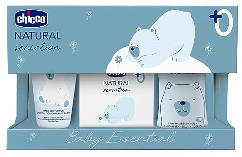 Chicco Naturligt Sensation Essential Kosmetikset med schampo och gel utan tårar 200 ml och kroppskräm för barn, 150 ml och Kölnvatten, 100 ml Bebispresentidé