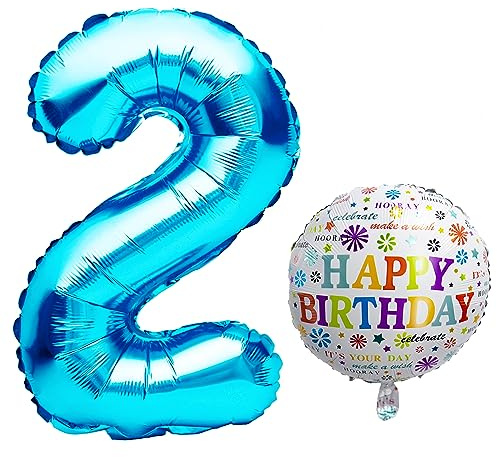 Luftballon 2. Geburtstag • XXL Riesen Folienballon SET • 101cm + 45 cm Ballon + 5M Deko Band • Folienballon 2 • Helium geeignet • Wiederverwendbar • Geburtstagsdeko Jungen Mädchen Ballon Zahl Ballon 2