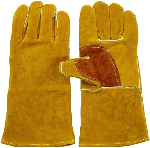 ETomey Heat/Fire Resistant Gloves，Gardening Gloves ， Work Gloves,Welding Gloves Heat Resistant and Fireproof Gloves Leather Gardening Gloves Heat Resistant with Long Cowhide Gauntlet Barbecue Gloves