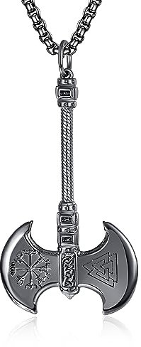 KATHLU Collar con colgante vikingo nórdico de plata de ley 925 con colgante gótico de martillo de Thor, con cadena de acero inoxidable de 50,8 cm + 5 cm, Plata esterlina