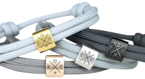 komimar Familien Gravurarmband mit Initialen - Initialenarmband - viele Farben - Segeltau und Edelstahl mit Gravur - Pärchenarmband - Armband graviert