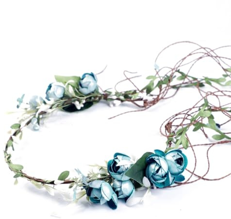 Damen Mädchen Blumenkranz Blume Krone Stirnband,Braut Blumen Stirnbänder Kopfschmuck Haarbänder Floral Girlande Haarschmuck Blumenkränze,Für Festival Party Hochzeit Zeremonie Strand,Blau
