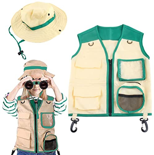 Ghzste - Kit esploratore all'aperto per bambini, 2 pezzi, gioco di costumi da esploratore per bambini, gilet da carico e cappello kit da esploratore all'aperto, gioco di ruolo Cosplay (A)