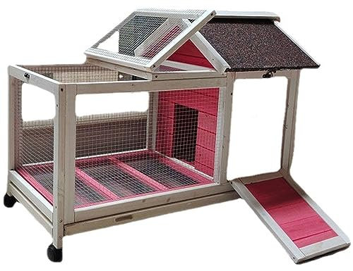CASEGO Hühnerstall für den Außenbereich, doppelschichtiger Geflügelkäfig aus Holz mit Bremsrädern, leicht zu reinigen, Hühnerstall für den Haushalt (Powder White)