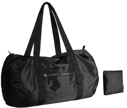 Pack All Bolsa de Duffel Plegable de 45L, Bolsa Deportiva Resistente al Agua, Bolsa Portátil para Fin de Semana Ligera para Viajes, Ejercicio y Acampada (Negro)