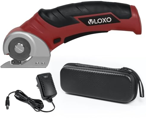 VLOXO Ciseaux Électriques Tissu Couture, Rotary Cutter Couture Ciseaux Électriques avec Serrure de Sécurité, Couper Carton Cuir Tapis Tapis en Plastique Plante, Rouge