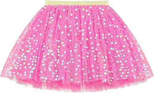 Hykiee Tüllrock Mädchen Kinder Rosenrot, Weiches Kleinkind Baby Prinzessin Tütü Rock, Funkelnden Pailletten Minirock 3 Geschichtet Rüsche Tanz Ballettrock Kleid für Geburtstag Party Kleidung 2-6 Jahre