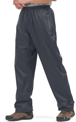 mosingle Men's Waterproof Trousers Lightweight Breathable Rain Overtrousers with Zip Pockets, Waterproof Over Pants for Golf Hiking Outdoor Fishing Cycling #1088-Grey-M