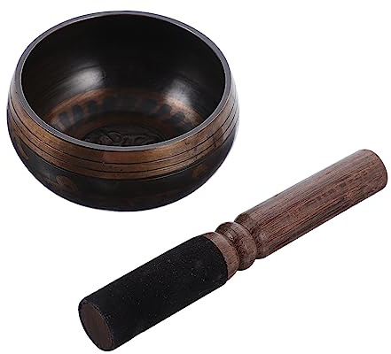 4 Sets Buddha-Klangschale, Mini-Handwerk, Handtrommel, handgefertigte Klangschale, Meditationsschale und Stab, Chakra-Schale, Klangheilungsinstrument, Gebet, Kupfer, Meditationsschale, Holz, Tibet,