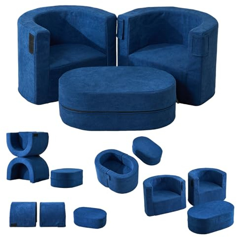 ANONER Kindersessel 3 in 1 Spielsofa Armlehne+Tisch, Kinder Sofa Couch mit hoher Dichte, Kindersessel Mini Sofa fürs Mädchen & Jungen, Kinderstuhl mit Armlehen Dunkleblau