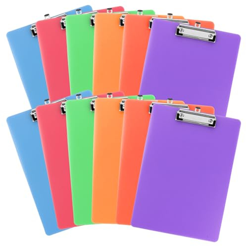 LOPYXBR A4 Klemmbrett aus Kunststoff mit Metallklemme und Aufhängeöse, 315x225mm Clipboard für Schule, Zuhause, Büro (12 Stück)
