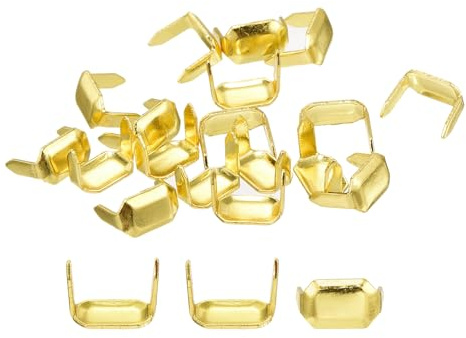 QUARKZMAN 30pz Graffette in Ottone per Pelle, 8x5mm Rivetti a Due Punte Artiglio, Ring a Cinghia Pelle Forma Rettangolare per Riparazione Connettore Pelle Custode Cintura, Tono Ottone