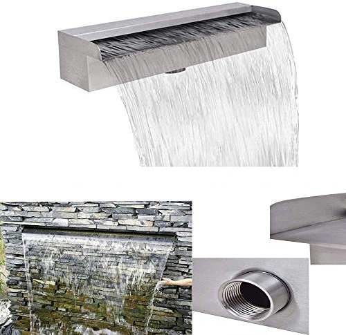 Edelstahl-Wasserfall-Poolbrunnen, rechteckige Brunnen-Wasserfälle, LED-Lichtstreifen für Außenpoolbrunnen, 39,3 x 4,5 x 3,1 Zoll Dekoration