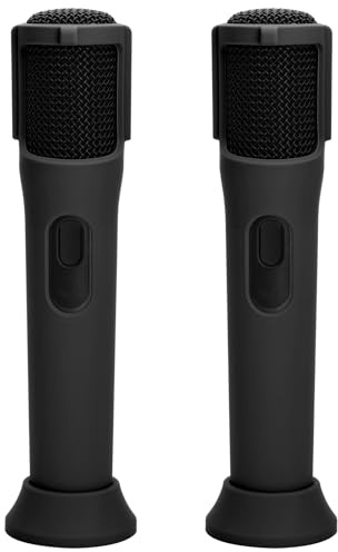 TXEsign Silicone Case for JBL PartyBox Wireless Microphone Rechargeable Battery-2 Pack, Anti-Rolling Protective Case with Base Rod Mic Sleeves Microphone Stand for Disco Stage Party TV Show (Black)