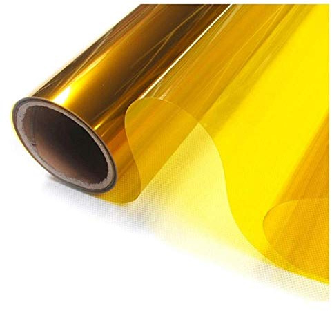 Film Miroir pour Fenetre,Film Fenetre Anti Regard Film de fenêtre Jaune de 3.0m de Long, Autocollant Multi-Tailles, étanche, antidéflagrant, Anti-Construction, économie d'énergie(70cmx3.0m)