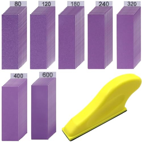 70 PCS Hand Sander Kit, 3.5” X 1”Micro Sander Finger Sander Small Sanding Tool for Tight Narrow Spaces, 80 120 180 240 320 400 600 Grit Wet Dry Hook & Loop Sandpaper for Crafts, Wood Projects, Metal
