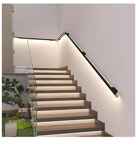 Corrimano per scale, corrimano a LED con luce a sensore, corrimano per scale interne a parete, barre di supporto da parete per anziani/bambini con luce LED (130 cm)