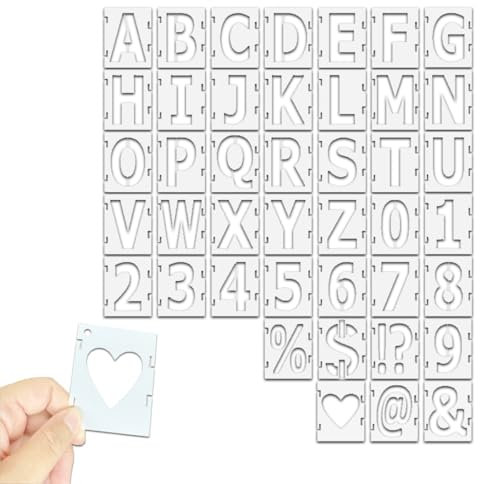 WWYSSZ 42 Stück Schablone Buchstaben 5 cm/2 inch, Buchstaben Schablone Klein Wiederverwendbare, Alphabet Schablonen Waschbar Buchstabenzahl Zahlenschablonen, für DIY-Scrapbook, Malerei, Zeichnen,Wand