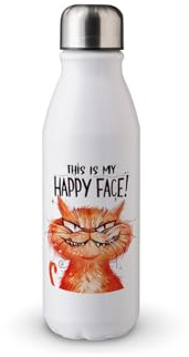 MAXIKIWI - Single Wall Water Drinking Bottle with Screw Cap, Non Insulated Lightweight Aluminium, BPA Free, Leak-Proof - Funny Cat Quotes - 500ml