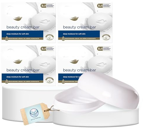 Original Beauty Cream Soap Bars Multipack 4x90g – 3-in-1 Cleanses, Moisturises & Nourishes – Sulphate-Free Body Soap Bar with Portable Soap Tray & Lid – Gentle Daily Use for Sensitive Skin