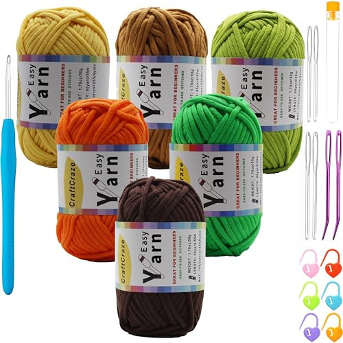 Anfänger-Set zum Stricken, Häkeln; Kammgewicht Medium #4; Baumwollmischgarn für Amigurumi mit Werkzeugen (positive Sonnenblume, 6 Knäuel)
