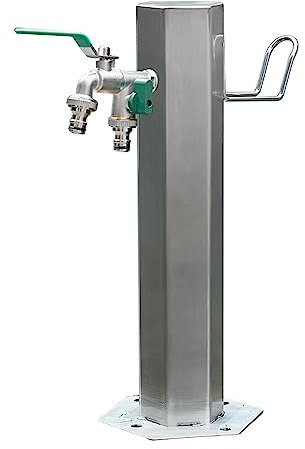 Colonna a fontana da giardino in acciaio inossidabile con supporto per tubo flessibile e rubinetto a pavimento