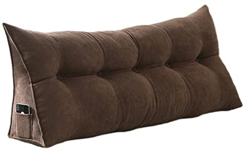 Extra großes Samt-Kopfteil, Lesekissen für Doppelbett, dreieckige Nackenrolle mit abnehmbarem Bezug, Rückenstütze und Körperkissen, 100 x 50 x 20 cm, Braun