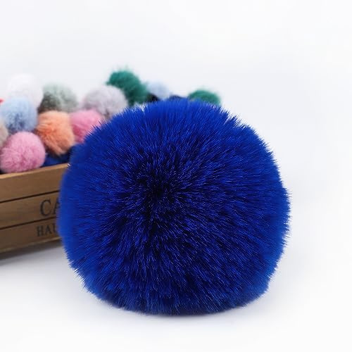 YKAFADE 10 Stück 12cm Kunstfell Pompon Bommel für Mützen und Beanies Fellpompon mit Elastischem Gummiband Pompons zum Basteln für DIY Hüte, Taschen, Schals, Schuhe, Schlüsselanhänger -blau