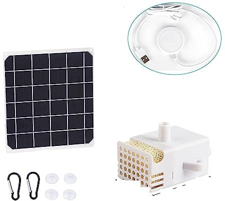 Fontaine Solaire Exterieure de Jardin, Panneau Solaire Sans Fil Pompe À Eau Chats Chien Fontaine À Boire Bol Distributeur for Animaux De Compagnie Potable Pompe Submersible Abreuvoir Automatique Mange
