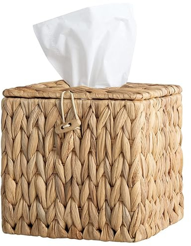 CHSG Caja De Tejido De Ratán, Caja De Pañuelos, Hecha De Jacinto De Agua, Dispensador Decorativo Mimbre Cuadrada, Caja De Pañuelos De Papel De Ratán Para Decoración Hogar y Oficina