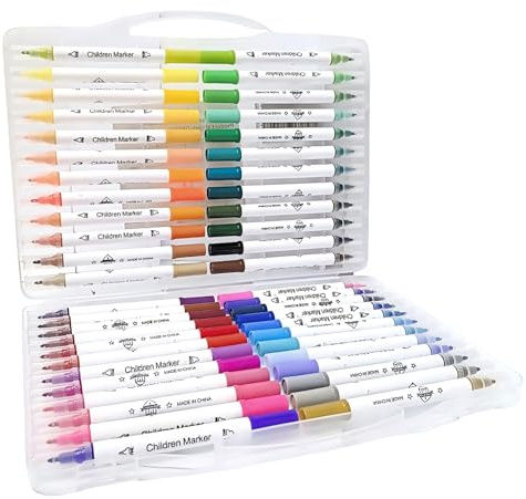 LLCS® 48 Farben Wasserbasiertes Marker Stifte Set, Acrylmarker mit feiner Spitze und Pinsel, Doppelseitige Stifte Set,Schnelltrocknend Permanent Filzstifte für Erwachsene Malerei,Design,Comics und DIY