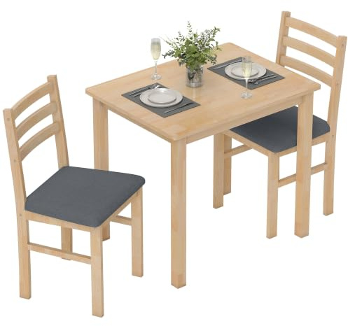 HOMCOM Essgruppe Holz Platzsparend mit 2 Stühlen 80 x 60 cm, Naturholz | Esstisch, Esszimmergruppe, Sitzgruppe, Rechteckig, Küchentisch, Gepolsterte Essstühle, Für Kleine Raum, Esszimmer