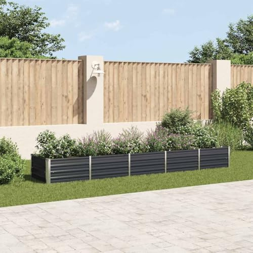 HaoChrymec Bancal Elevado de Jardín,Mesa de Cultivo con Estructura de Acero Galvanizado,Diseño Abierto y Antracita,Ideal para Huerto Urbano,Hierbas o Verduras,Maceteros Exterior,400 x 80 x 45 cm