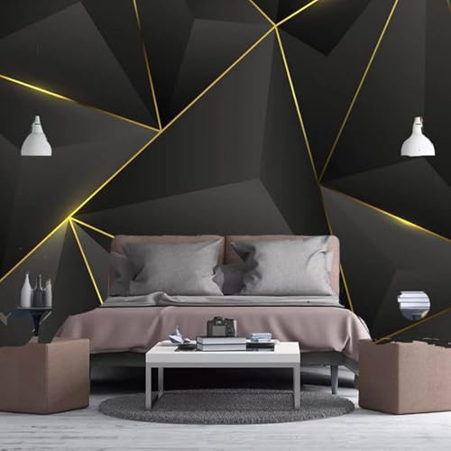 Tzxztt En Relief Noir Géométrique Doré Lignes Papier Peint 3d Moderne Soie Texturée Haut De Gamme IdéAl Pour Le Salon Et La Chambre à Coucher-350cm×256cm