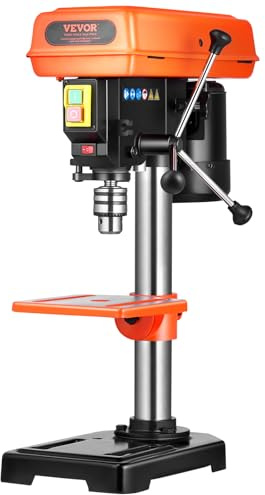 VEVOR 203,2 mm Tischbohrmaschine, 500 W Induktionsmotor, Säulenbohrmaschine mit 500 bis 2500 U/min einstellbarer Drehzahl, 0–45° neigbarer Arbeitstisch, LED, Standbohrmaschine für Holzmetall