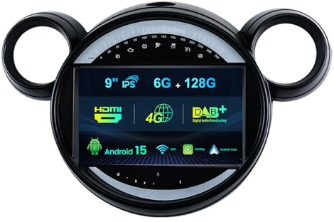 MISONDA Integrado Dab+/4G IPS 9 Pulgadas Doble DIN Android 15 Radio Coche para BMW Mini Cooper Countryman R60 2010-2016 Microfon/Cámara Trasera 6G+128G con WiFi/GPS/Carplay/DSP/BT/RDS