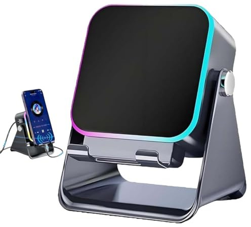 LUCKKY 5-in-1 Wireless Induction Bluetooth Speaker with Adjustable Phone Stand, 3500mAh Rechargeable Speaker with Stereo Sound, 360° Adjustable Phone Holder, 8 RGB Ambient Light (Black)