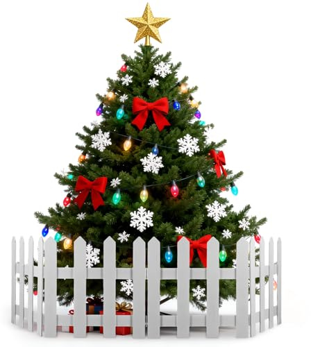 Angoily Recinzione in Legno Bianca 1,2 M Set da 2 Pezzi per Decorazioni Natalizie, Mini Staccionata per Albero di Natale e Decorazioni Esterne da Giardino