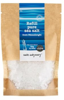 Salt Odyssey Greek Pure Sea Salt Refill in a Resealable Kraft Pouch – Natural Coarse Sea Salt Crystals for Salt Mills & Grinders, 190g (Pack of 2)