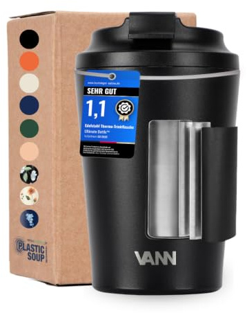 VANN Thermobecher 350ML - Kaffeebecher Auslaufsicher [6h kalt 3h warm] | Thermosbecher [BPA-frei] - Ideal als Teebecher und Kaffee für To Go - Spülmaschinenfest - Schwarz
