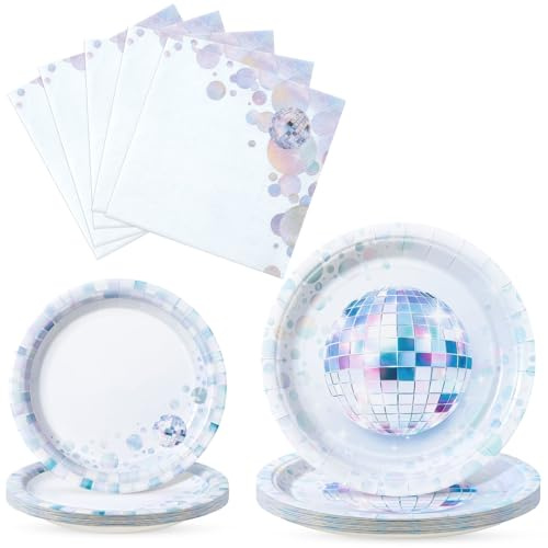 WERNNSAI Disco Party Decorations - 48PCS Disco Birthday Plates and Napkins | 70s 80s Dance Party Decorations for Men Women Birthday Bachelorette Wedding Supplies Serves 16 Guest