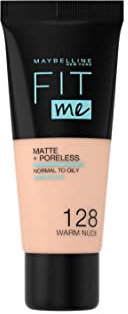 Maybelline Fit Me! Matte + Poreless Make-Up Nr. 128 Warm Nude, mattierendes Make-Up, Foundation, die sich dem Hautton anpasst, porenverfeinernd