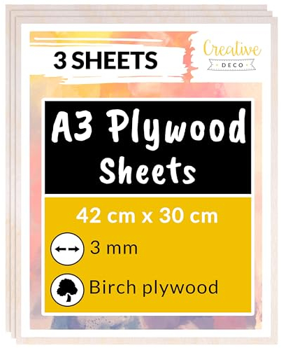 Creative Deco 3 x A3 Sperrholzplatte 3mm | 420 x 300 (+/- 2) mm | Birkensperrholz Dünne holz-Zuschnitte | Perfektes Blatt für Laubsäge, Brandmalerei, Laserschnitt, CNC Router, Durchbrochenes