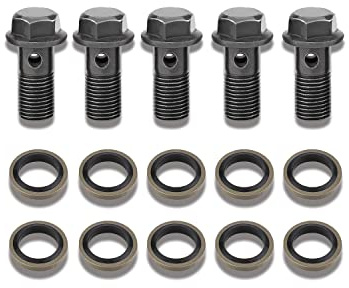 Keenso Motorrad Bremsschrauben, 5 Stk M10 x1,0mm / M10 x 1,25mm Edelstahl, Sechskant, Anti-Korrosion, Banjo Bolzen, Motorrad-Bremsbolzen, Armeegrün