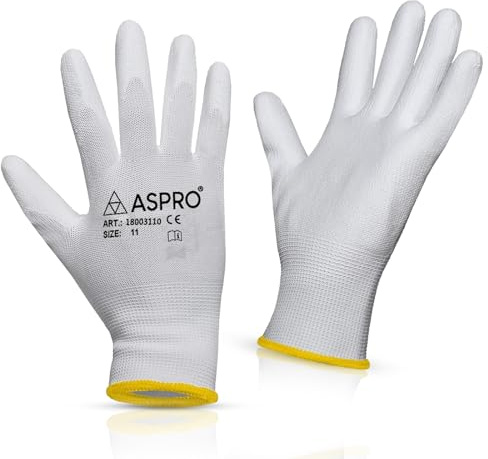 ASPRO 10 Paare - Weiße Nylon-PU-beschichtete Arbeitshandschuhe für Bauarbeiter, Gärtner usw M (8)